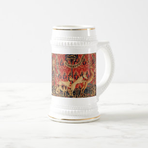 WILD PEOPLE IN DEER HUNT, Animals ,Red Floral Beer Stein