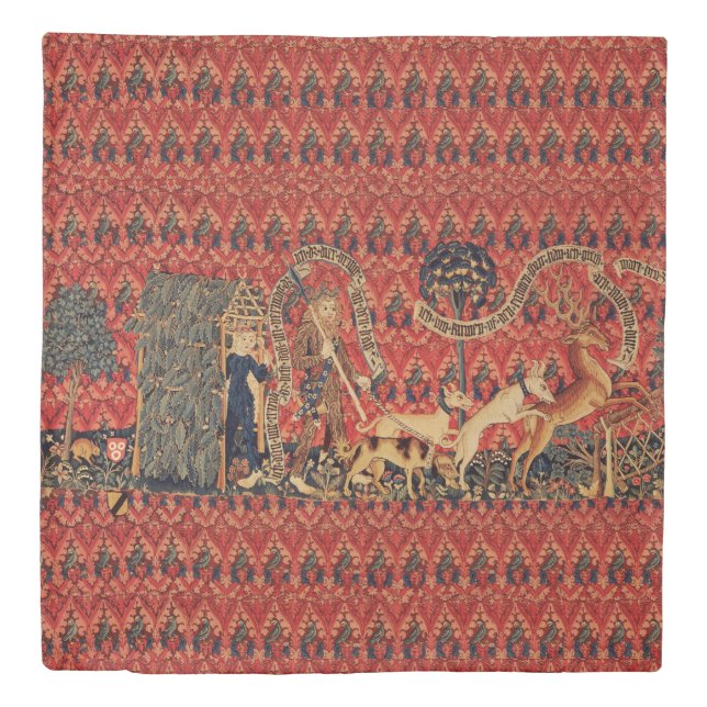 WILD PEOPLE IN DEER HUNT, Animals ,Red Floral Duvet Cover (Front)
