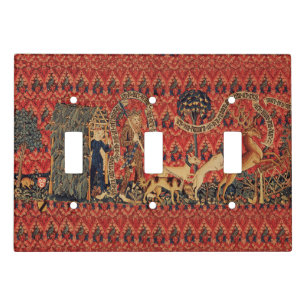 WILD PEOPLE IN DEER HUNT, Animals ,Red Floral Light Switch Cover