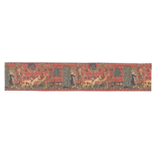 WILD PEOPLE IN DEER HUNT, Animals ,Red Floral Medium Table Runner