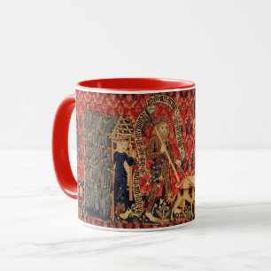 WILD PEOPLE IN DEER HUNT, Animals ,Red Floral Mug
