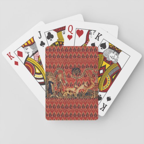 WILD PEOPLE IN DEER HUNT Animals Red Floral Playing Cards