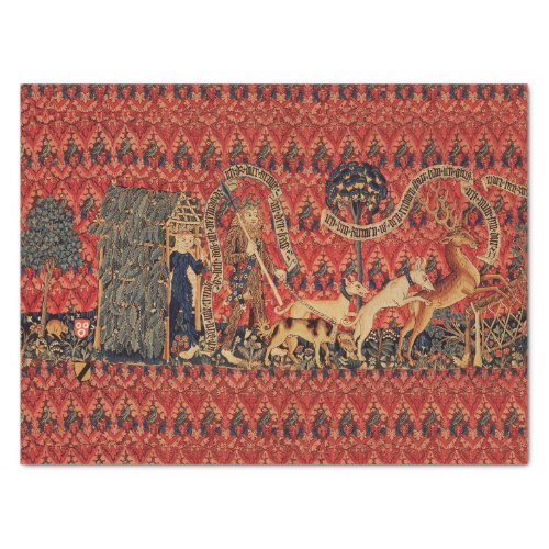 WILD PEOPLE IN DEER HUNT Animals Red Floral Tissue Paper