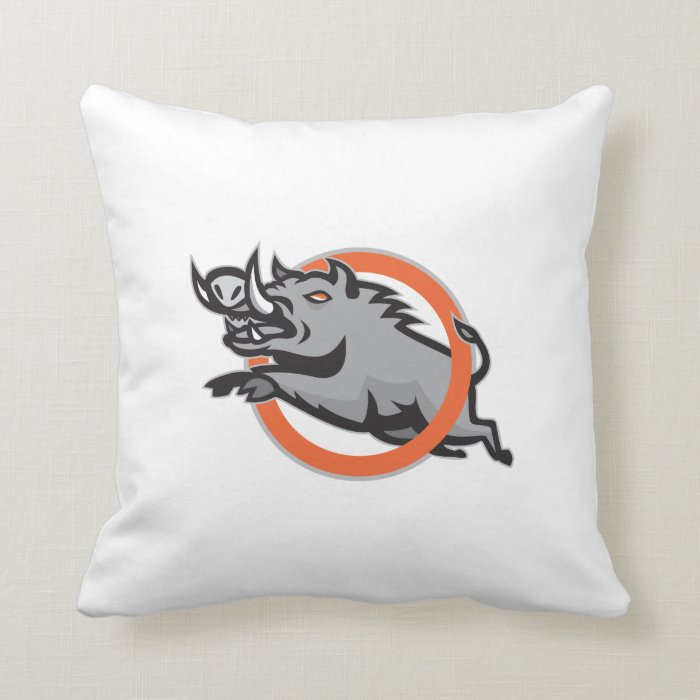 Wild Pig Boar Razorback Jumping Circle Pillow