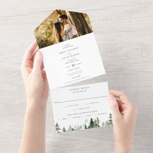  Wild Pine Forest Photo Wedding All In One Invitation