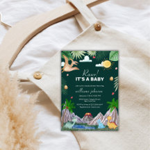 Wild Pine Green Rawr Volcano Dinosaur Baby Shower
