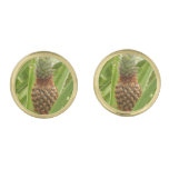 Wild Pineapple Tropical Fruit in Nature Gold Cufflinks