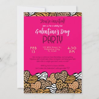 Wild Pink Animal Print Heart Galentine's Day Party