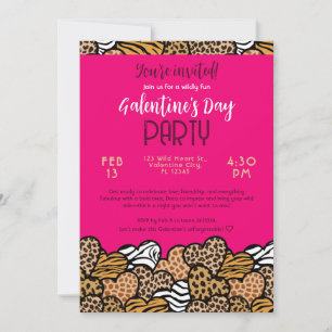 Wild Pink Animal Print Heart Galentine's Day Party Invitation