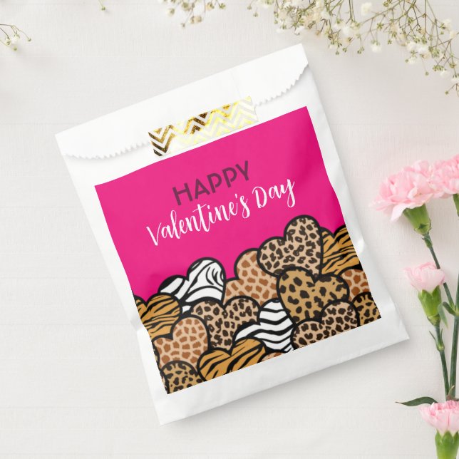 Wild Pink Animal Print Heart Valentine's Day Party Favor Bag (Sealed)