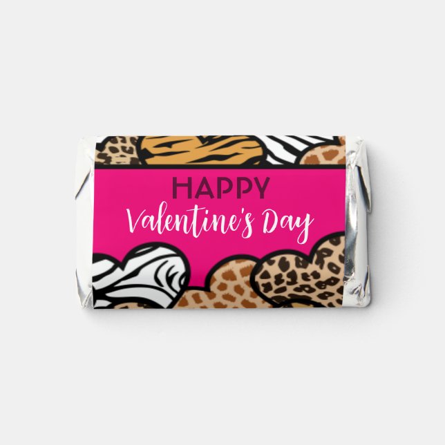 Wild Pink Animal Print Heart Valentine's Day Party Hershey's Miniatures (Front)
