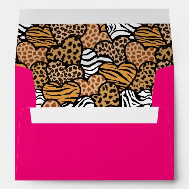 Wild Pink Animal Print Hearts Valentine's Day  Envelope (Back (Bottom))