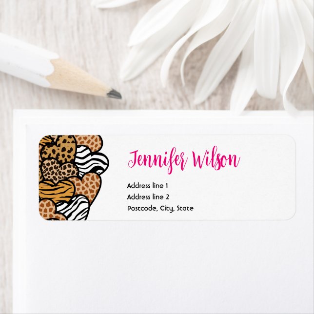 Wild Pink Animal Print Hearts Valentine's Day  Label (Insitu)