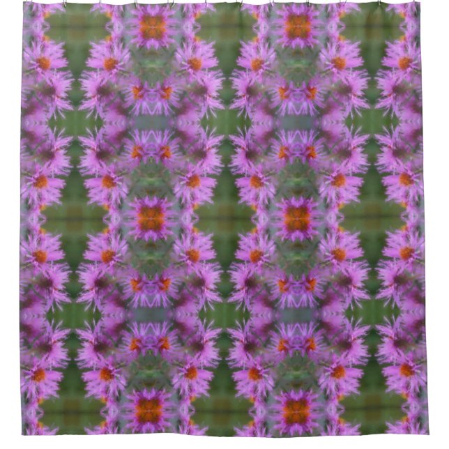 Wild Pink Asters Flower Art Pattern Shower Curtain (Front)