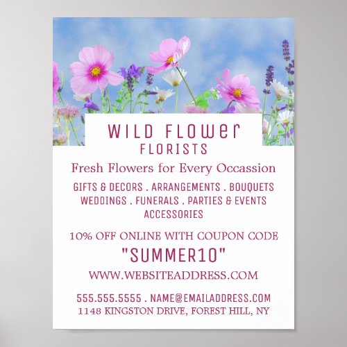 Wild Pink Floral Floristry Advertising Poster