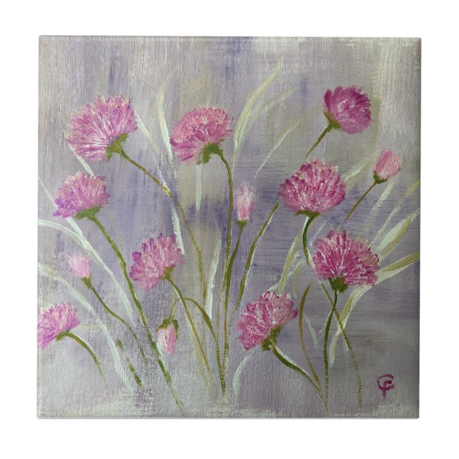 Wild Pink Flowers   Ceramic Tile (Front)