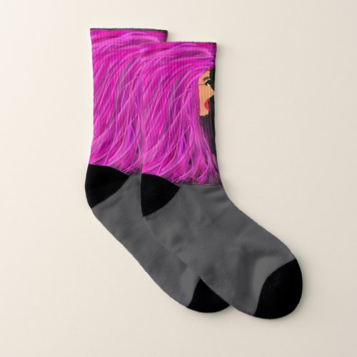 Wild Pink Gray Hair Stylist Womens Socks