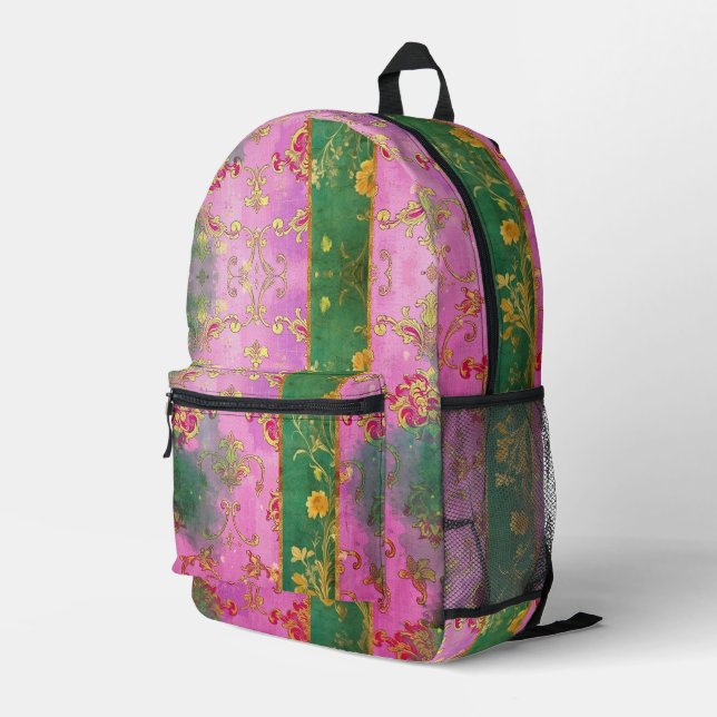 Wild Pink Green Damask Grunge - Backpack (Back Corner Right)
