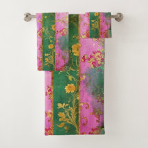 Wild Pink Grunge Damask - Bath Towel Set