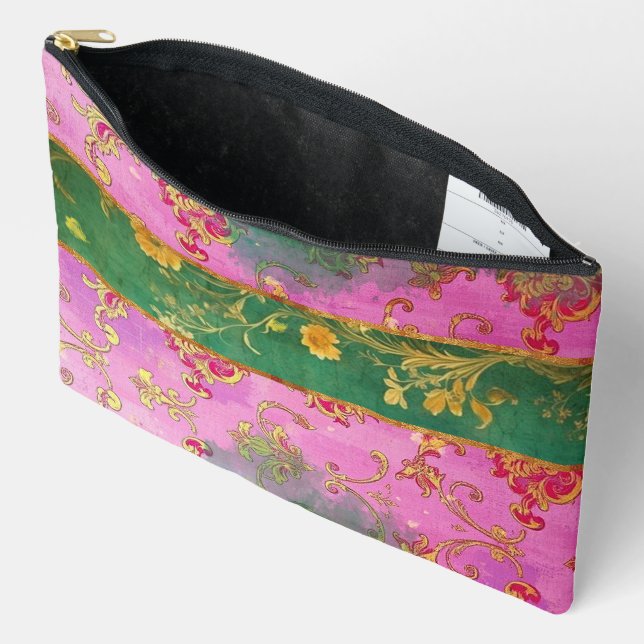 Wild Pink Grunge Damask - Cosmetic Bag (Open)