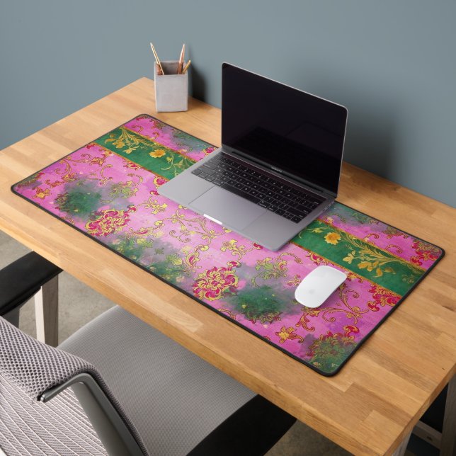 Wild Pink Grunge Damask - Desk Mat (Office 2)