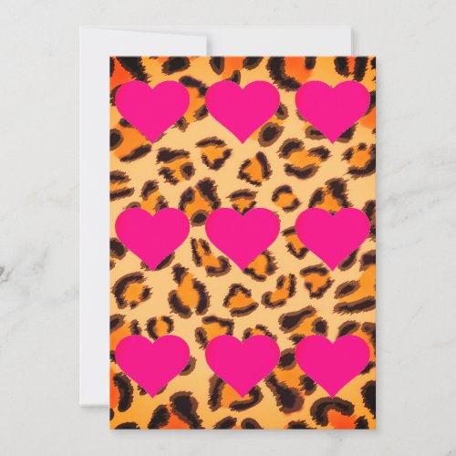Wild Pink Hearts Leopard print pattern Holiday Card