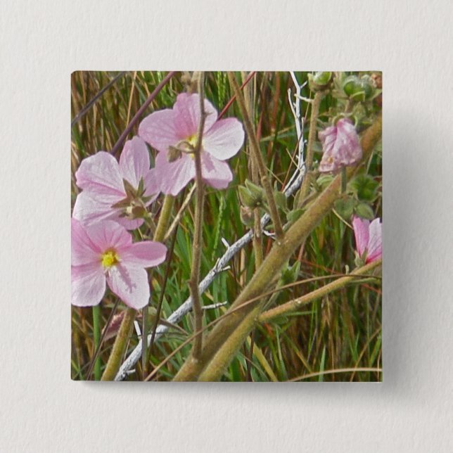 Wild Pink Hibiscus in Salt Marsh Items Pinback Button (Front)