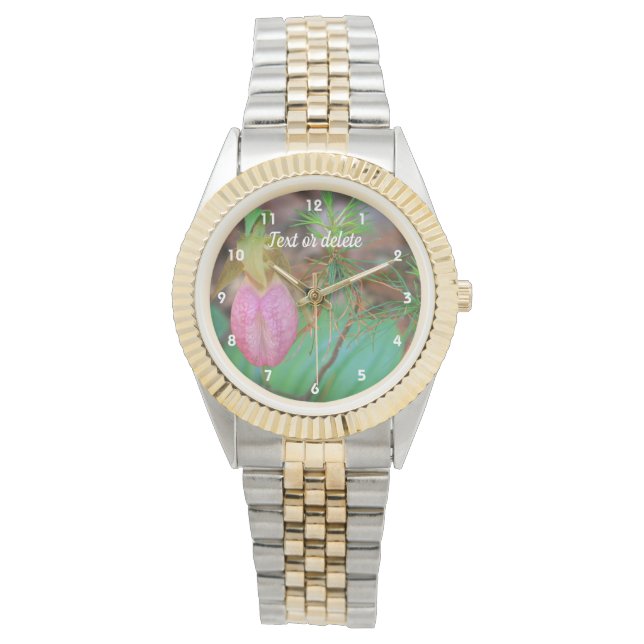Wild Pink Lady Slipper Orchid And Evergreens   Watch (Front)