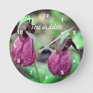 Wild Pink Lady Slipper Orchid Flower Pair 2 Round Clock