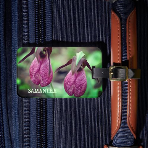 Wild Pink Lady Slipper Orchid Flowers Personalized Luggage Tag