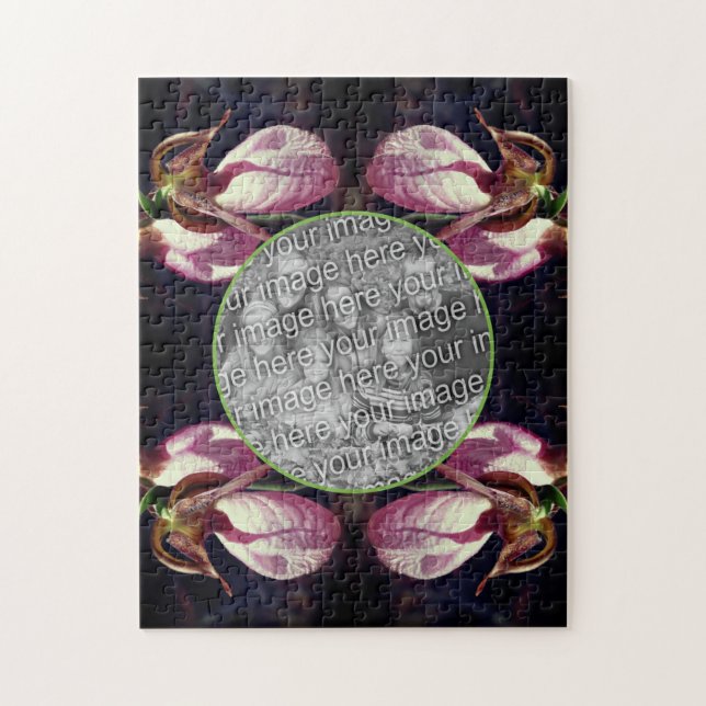 Wild Pink Lady Slipper Orchid Frame Add Your Photo Jigsaw Puzzle (Vertical)
