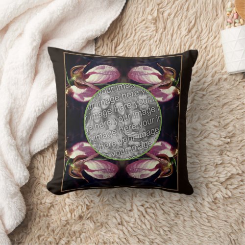 Wild Pink Lady Slipper Orchid Frame Add Your Photo Throw Pillow