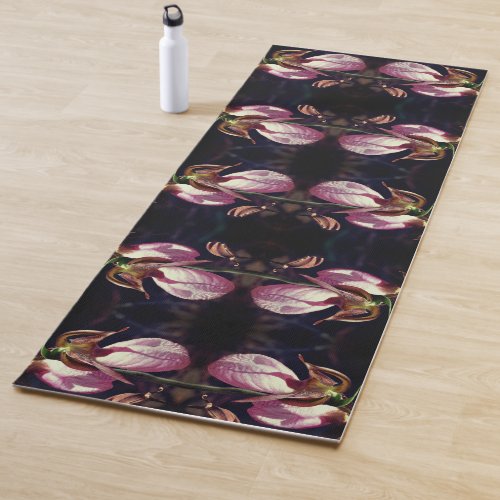 Wild Pink Lady Slipper Orchid Pair Abstract Yoga Mat