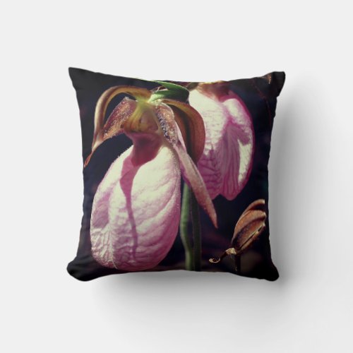 Wild Pink Lady Slipper Orchid Pair Close Up  Throw Pillow