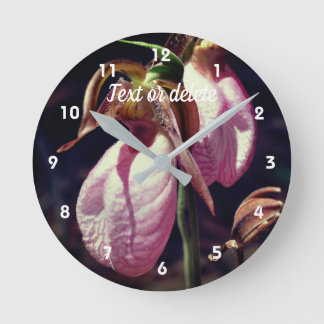 Wild Pink Lady Slipper Orchid Pair Personalized Round Clock