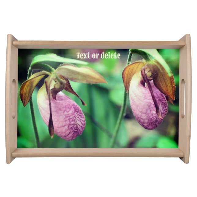 Wild Pink Lady Slipper Orchid Pair Personalized Serving Tray (Front)