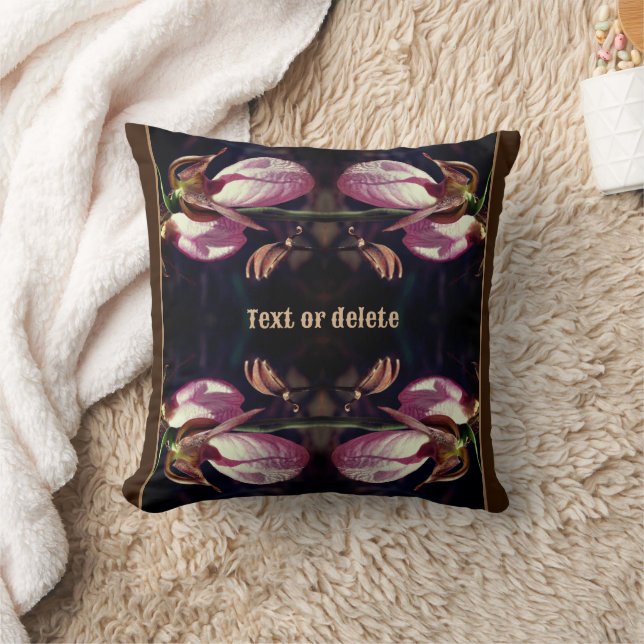 Wild Pink Lady Slipper Orchid Pair Personalized Throw Pillow (Blanket)