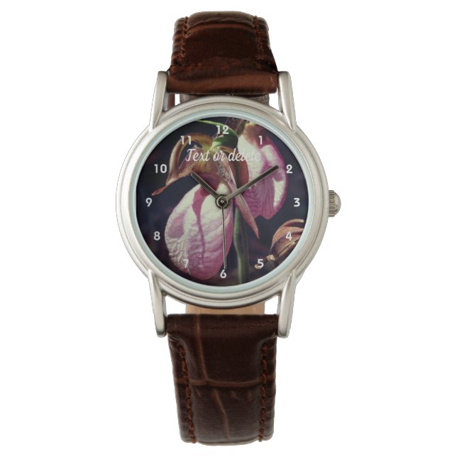 Wild Pink Lady Slipper Orchid Pair Personalized  Watch (Front)