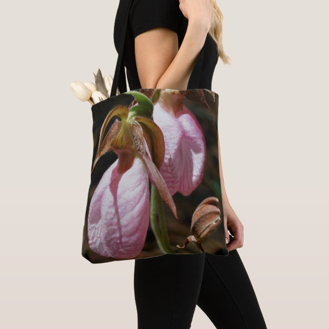 Wild Pink Lady Slipper Orchid Pair  Tote Bag (Close Up)