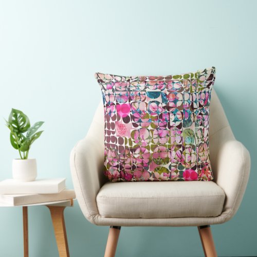 wild pink print pattern with batique effect throw pillow