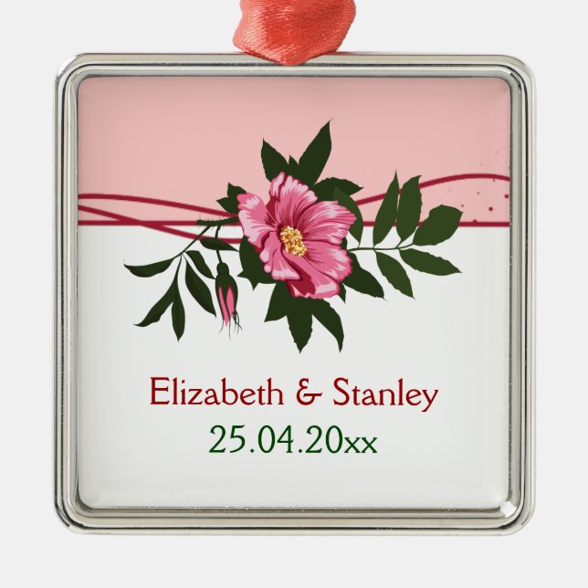 Wild pink rose floral wedding keepsake ornament (Front)