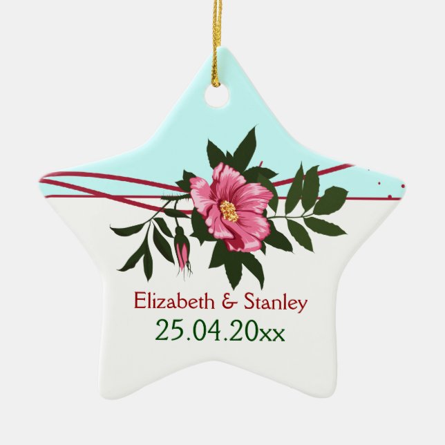 Wild pink rose floral wedding keepsake ornament (Front)