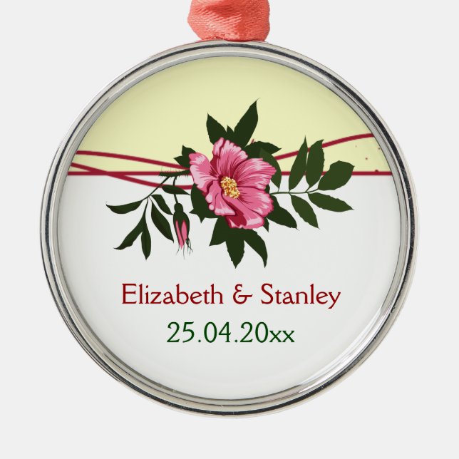 Wild pink rose floral wedding keepsake ornament (Front)