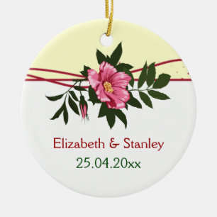 Wild pink rose floral wedding keepsake ornament