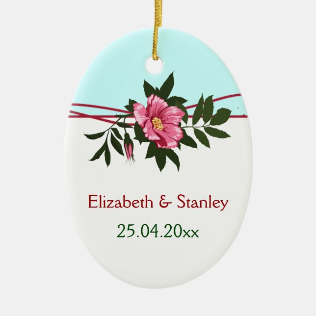 Wild pink rose floral wedding keepsake ornament (Front)