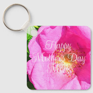 Wild Pink Rose Photo Best Mom Ever Mother's Day Keychain