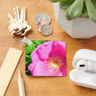 Wild Pink Rose Photo Trust in the Lord Bible Verse Keychain
