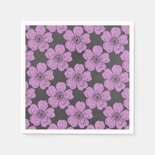 Wild Pink Roses Chalkboard Paper Napkins (Front)