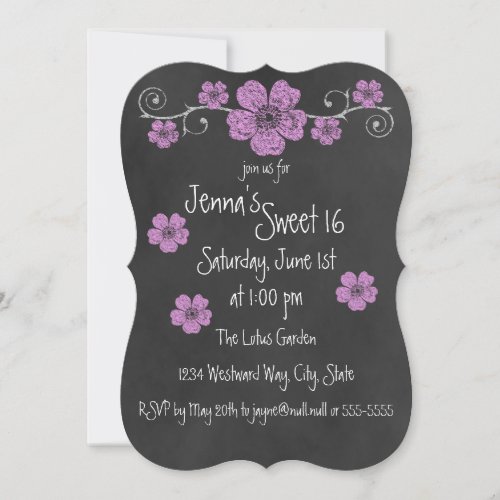 Wild Pink Roses Chalkboard Party Invitation