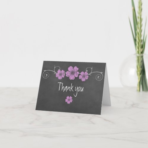 Wild Pink Roses Chalkboard Thank You Note Card